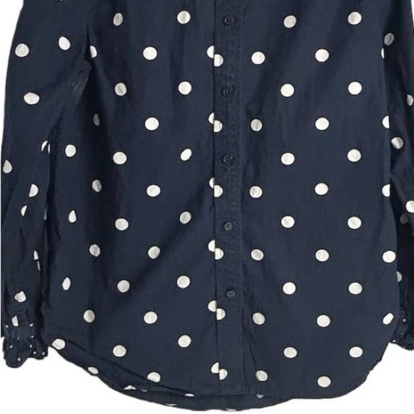 J. Crew Women's Size 6 Blue Polka Dot Ruffle Neck Button-Up Shirt - Picture 9 of 11
